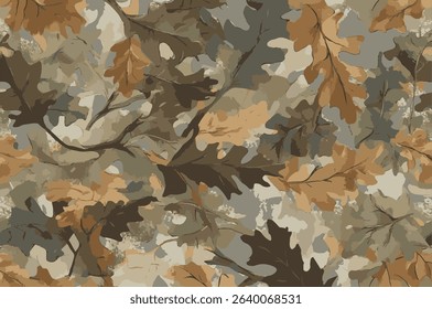 Realistic forest camouflage for hunting. Hunting Seamless pattern. Conifer tree, branches and leaves. Useable for hunting and military purposes.