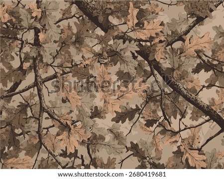 Realistic forest camouflage pattern for hunting. Hunting Seamless pattern. Conifer tree, branches and leaves. Useable for hunting and military purposes. Vector hunting camouflage pattern