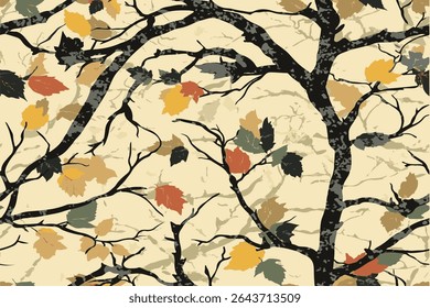 Realistic forest camouflage. Seamless pattern. Vector camouflage pattern. Deer hunting background. Conifer tree, branches and leaves. Useable for hunting and military purposes.