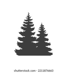 Realistic forest silhouette. Monochrome pine trees. Vector illustration isolated on white background