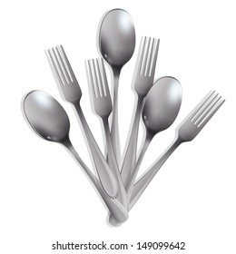 Realistic fork and spoon over white background. Vector design. 