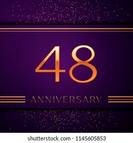 Realistic Forty eight Years Anniversary Celebration design banner. Golden number and confetti on purple background. Colorful Vector template elements for your birthday party
