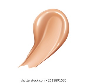 Realistic foundation cream cosmetic swatch. Smooth beige concealer stroke with glossy texture. Isolated 3d vector creamy cosmetics drop, beauty skincare product showcases luxurious hydrating finish