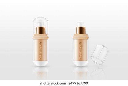 Realistic Foundation Makeup Bottle, Vector Illustration