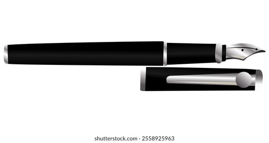 Realistic Fountain Writing Pen Vector Illustration.	