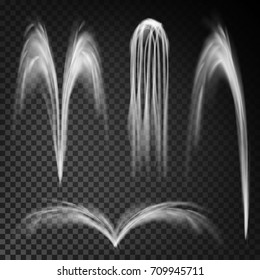 Realistic Fountains Vector Set. Isolated On Transparent Background.
