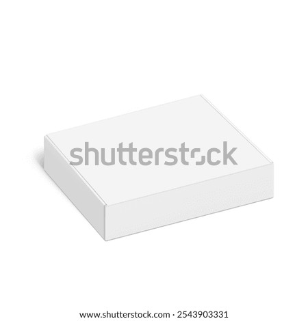 Realistic four flap closed white mailing box mockup. Half side view. Ready for presentation your product. Vector illustration isolated on white background. EPS10.	