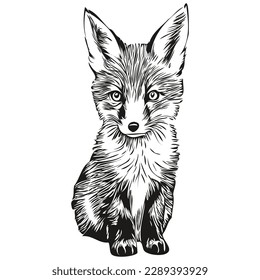 Realistic fox vector, hand drawn animal illustration fox cub
