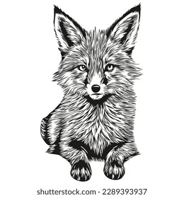 Realistic fox vector, hand drawn animal illustration fox cub
