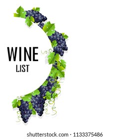 A realistic frame with black grapes. Invitation template or card. Vector illustration.