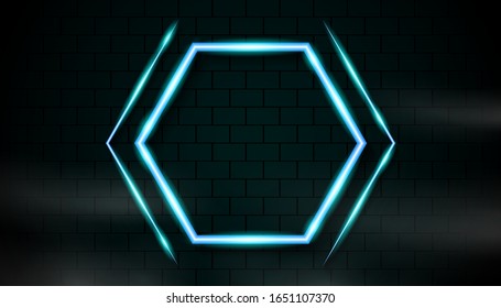 Realistic frame border with neon light effect. Blank space for text message or background design. Vector design template for use element party banner, poster advertising, music flyer