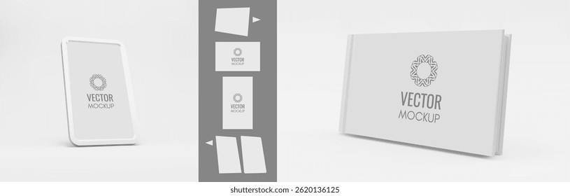 Realistic frame. Design element for message. Hardcover book mockup or scrapbook. Cover design template. Blank sheet. 3d vector illustration for picture, poster,  certificate, diploma or photo.