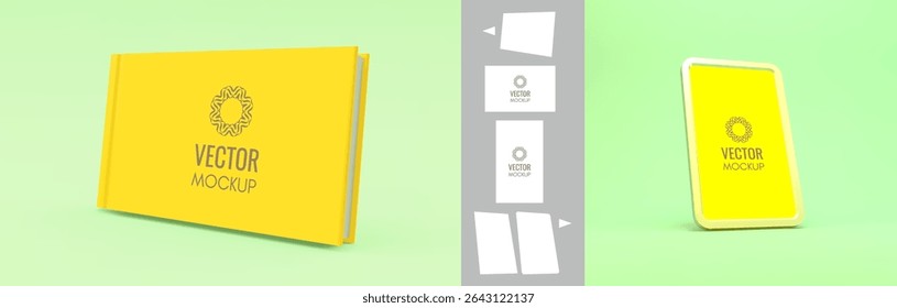 Realistic frame. Design element for message. Hardcover book mockup or scrapbook. Cover design template. Blank sheet. 3d vector illustration for picture, poster,  certificate, diploma or photo.