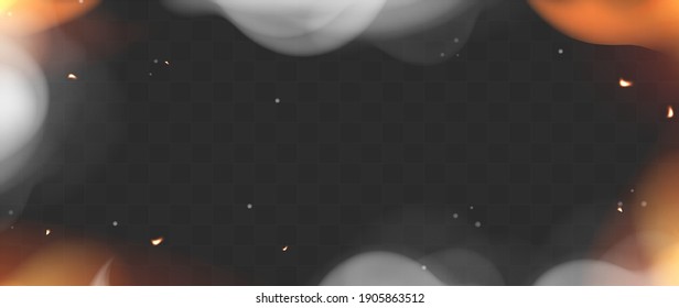 Marco realista hecho de fuego y humo. Elemento transparente para diseño de pancartas fresco. Vector 