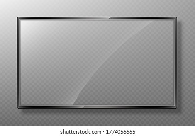 Realistic Frame Of TV Screen Mockup. Modern Lcd Panel Isolated On Transparent Background. Transparent Led Monitor Display. Blank Television Template. Vector Realistic Illustration