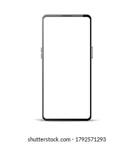 Broma de smartphones realistas y sin marco. Plantilla de teléfono moderna en blanco vector. gadget móvil 3d con pantalla táctil. Dispositivo digital de pantalla vacío para multimedia.
