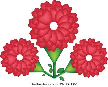 Realistic Free Red Flower With Green Leaf