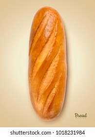 Realistic french bread, delicious bread design elements in 3d illustration on beige background