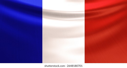 Realistic French flag. Wavy national flag of the Republic of France. Patriotic symbol country for celebration National day. 3d vector illustration