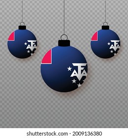 Realistic French Southern and Antarctic Lands Flag with flying light balloons. Decorative elements for national holidays.