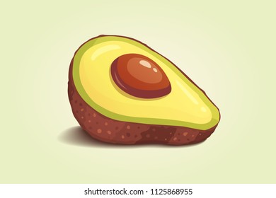 Realistic fresh avocado fruit. Vector illustration in cartoon style.