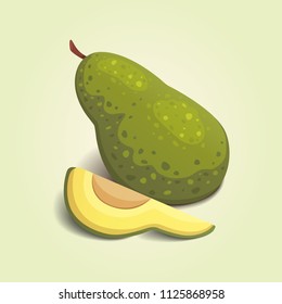 Realistic fresh avocado fruit. Vector illustration in cartoon style.