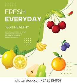 Realistic fresh fruit background design. Social media post