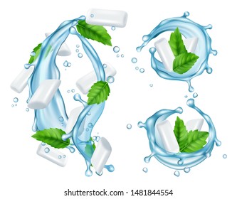 Realistic fresh mint and chewing gums vector illustration