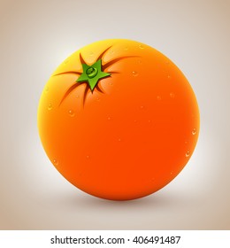 Realistic fresh orange with waterdrops. Vector illustration