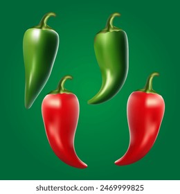 Realistic Fresh Red and Green Chilli