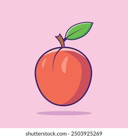 Realistic fresh ripe peach isolated cute peach illustration with solid color background