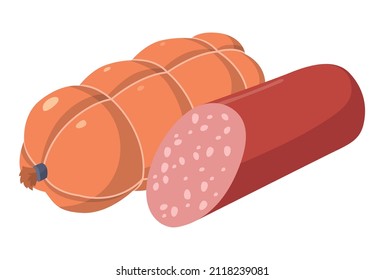 Realistic fresh sausage isolated on white background - Vector illustration