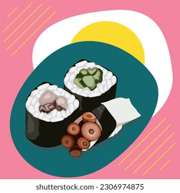 Realistic fresh sushi design concept set isolated vector illustration. Bright illustration of Japanese food.