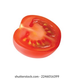 Realistic fresh tomato half on white background vector illustration
