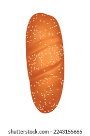 Realistic fresh wheat bread loaf with sesame top view vector illustration