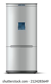 Realistic fridge. Modern digital screen refrigerator. Food cooler