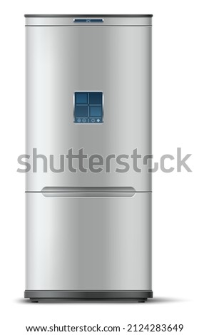 Realistic fridge. Modern digital screen refrigerator. Food cooler