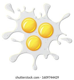 Realistic Fried Scrambled roasted eggs, omelette,  isolated on white background,  top view vector illustration