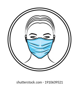 Realistic front view female illustration wearing disposable face mask