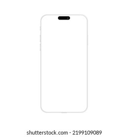 Realistic front view smartphone mockup. Mibile phone white frame with blank white display isolated on background. Vector device template