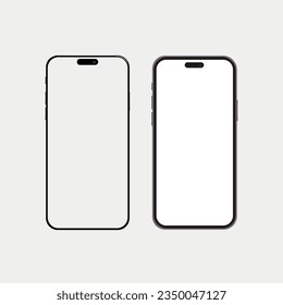 Realistic front view smartphone mockup mobile iphone purple frame with blank white display vector