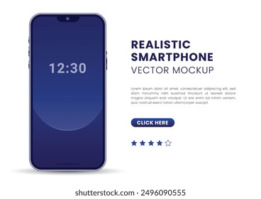 Realistic front view smartphone mockup. 3D Mobile phone mockup for ui ux presentation. Mobile phone frame blank display with isolated on white background. Different angle smartphone presentation