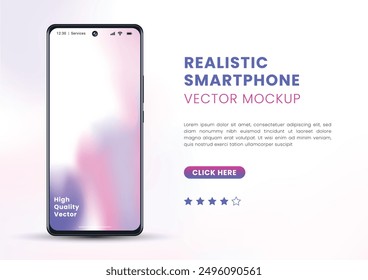 Maqueta realista del smartphone de la vista frontal. Maqueta de teléfono móvil 3D para presentación ui ux. Pantalla en blanco del marco del teléfono móvil con el fondo blanco aislado. Presentación de smartphone de ángulo diferente