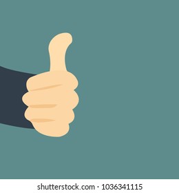 Realistic front view thumb up. Hand vector illustration.