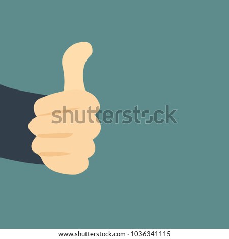 Realistic front view thumb up. Hand vector illustration.