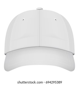 Realistic Front View White Baseball Cap Isolated On A White Background. Vector Illustration. Hats Collection.