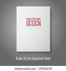 Realistic front white blank hardcover book. Isolated on grey background for design and branding, with place for your text. Vector