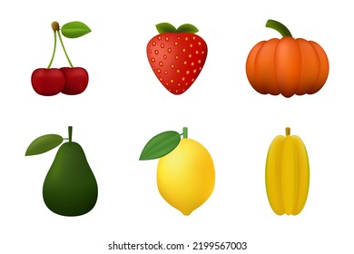 Realistic Fruit Icon Set Collection