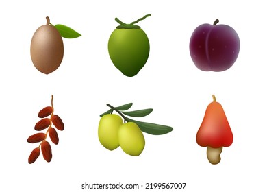 Realistic Fruit Icon Set Collection