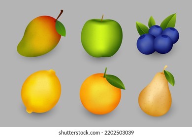Realistic Fruit Icon Set Collection